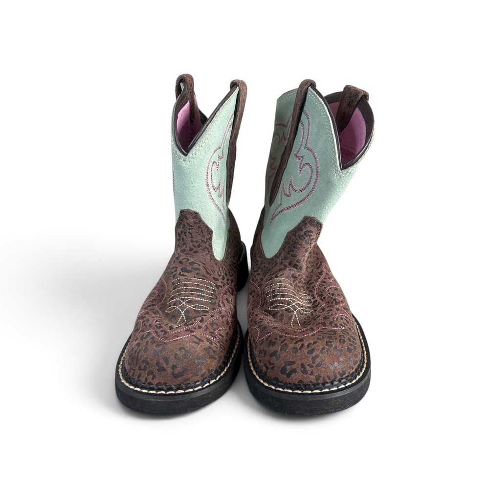 Ariat Fatbaby Kids Western Boots Leopard Print Mint Green Leather 10015361 7B